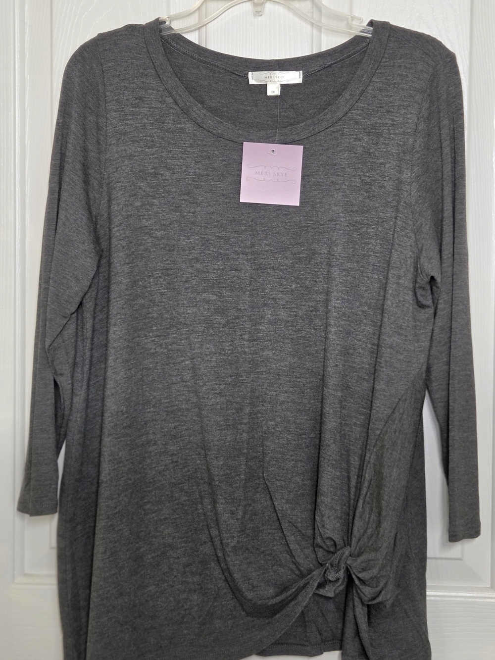 Meri Skye Knot-Hem Long Sleeve Tee in Charcoal by - Picture 6 of 12